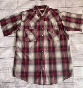 Canyon Guide Mens XLT Red Shadow Plaid Short Sleeve Pearl Snap Western Shirt - Picture 1 of 4