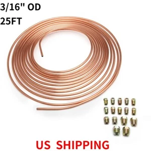 25ft Copper Nickel Brake Pipe Hose Line Tube 3/16'' Coil Roll Fittings Tubing US - Imagen 1 de 17