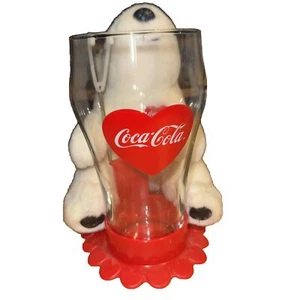 1995 the Coca-Cola Company polar bear plush and glass cup W/ Plastic display - Picture 1 of 8