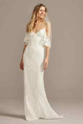 GALINA Off-White Lace V-Neck Cold Shoulder Bridal Wedding Dress Gown 14 US = XL - Image 1 of 4