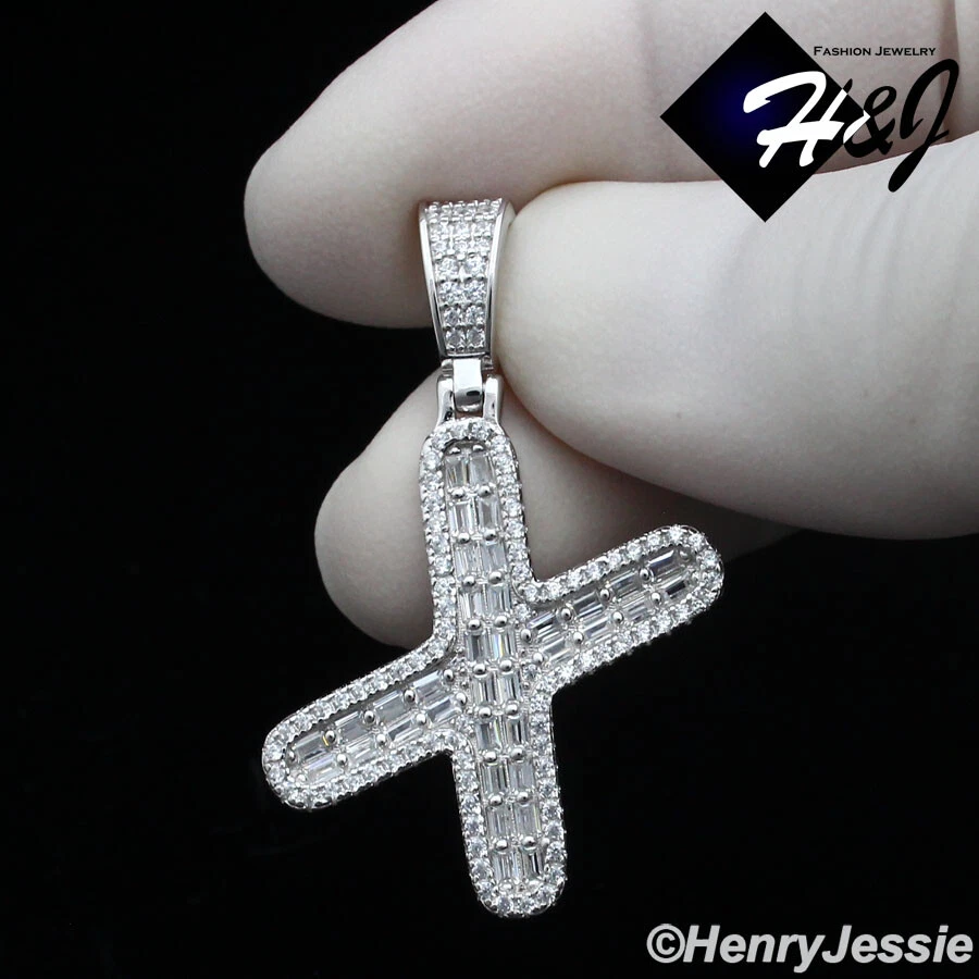 HOMBRE MUJER PLATA ESTERLINA 925 BAGUETTE HELADA CIRCONITA 3D 26 LETRAS INICIALES COLGANTE*S412 Foto 1 de 1