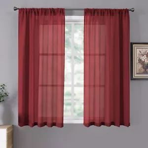Short Sheer Curtain Linen Textured Living Room Curtains Sheer Light Filtering Ro - Picture 1 of 8