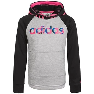 adidas Girls size 5 Gray Black Colorblock 3-Stripes Fleece Pullover Hoodie - Picture 1 of 4