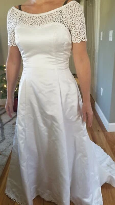 Vestido de novia de seda vintage marfil firma Galina talla 8 nunca usado Foto 1 de 4