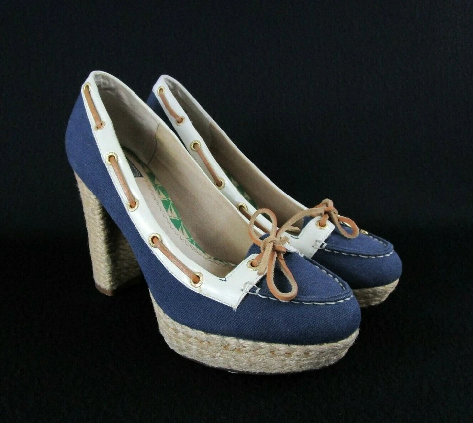 Milly for Sperry Top Sider Womens Espadrilles Platform Heels Canvas Navy Size 8M - Image 1 of 4
