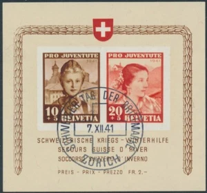 SWITZERLAND - 1941 Pro Juventute M/S, used – Michel # Block 6 ; Scott # B116 - Picture 1 of 2