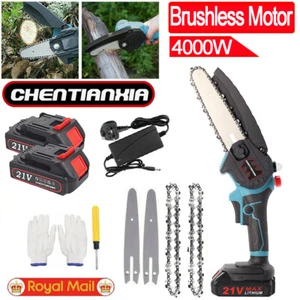 2 Batteries 8/6 Inch Mini Cordless Chainsaw Electric One-Hand Saw Wood Cutter UK - Picture 1 of 24