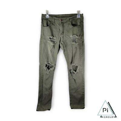 Rue 21 Distressed Mens Green Pants 28x30 Skinny Supreme Flex Chino Denim Grunge - Image 1 of 4