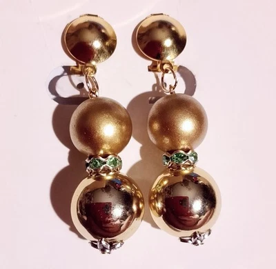 Ohrclips Ohrringe Clips goldf matt glänzend grün Strass ca 5,5 cm lang 1 Paar - Bild 1 von 3