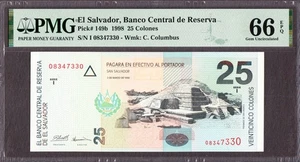 El Salvador 25 Colones 1998 Pick-149b GEM UNC PMG 66 EPQ - Picture 1 of 2