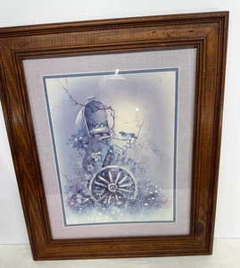 HOME INTERIOR MOMMA BLUEBIRD BABIES IN A MAILBOX NESTING WAGON WHEEL - Picture 1 of 3