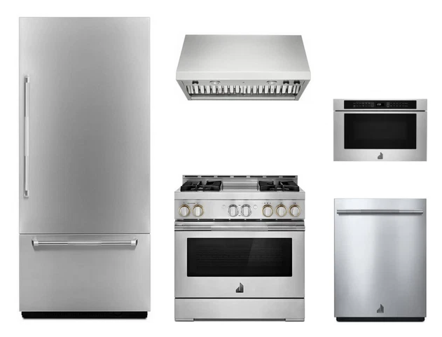 JennAir Rise 36" Refrigerador Doble Rango de Combustible 24" Cajón Microondas Lavavajillas Foto 1 de 4