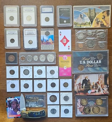 Estate Coin Lot – 1964 Silver Set Indians BU Buffalo V Nickel Gold Slabs Knife - Image 1 of 4