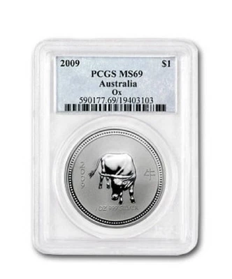 2009 AUSTRALIA Lunar YEAR OF THE OX $1 Silver .999 PCGS MS-69. Series 1 ✳️RARE - Image 1 of 4