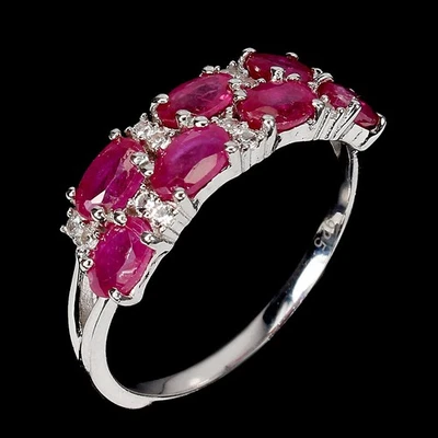 925 Sterling Silver Ring Oval Ruby 5x3mm White Topaz Gemstone Jewelry Size 8 - Image 1 of 4