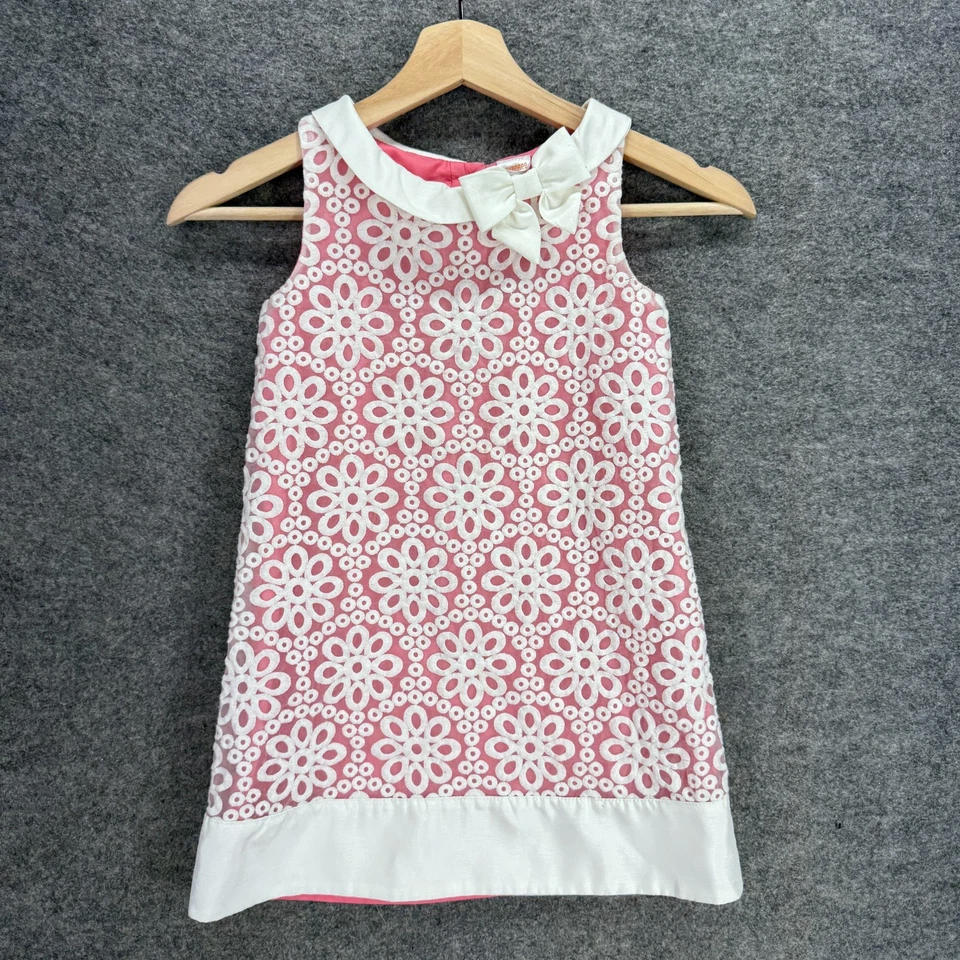 Gymboree Dress Girls 6 Pink Floral Embroidered Shift Short Button Collared Lined - Image 1 of 4