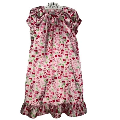 Gymboree Pink Satin Nightgown Red Cherries Girls Size 9 - Image 1 of 4
