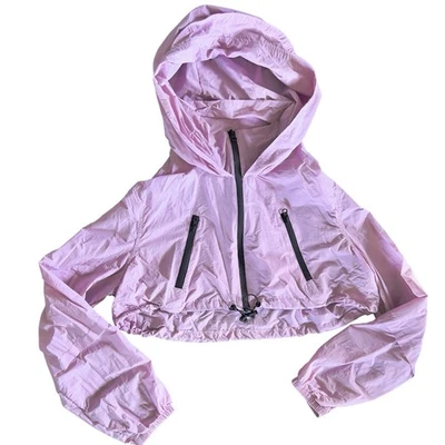 Chaqueta Pullover Zara Mujer Recortada Púrpura Lluvia Viento Talla Mediana Con Capucha Foto 1 de 4