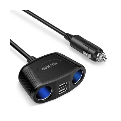 Adaptador de corriente divisor encendedor de cigarrillos de coche BESTEK 150W 2 enchufes toma de corriente CC C... Foto 1 de 4
