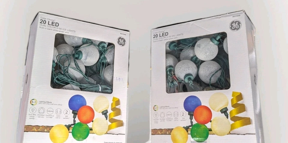 GE 5270946 20CT DUAL COLOR MULTI/WARM MULTI-FUNCTION G-50 LED ICE LIGHTS -
