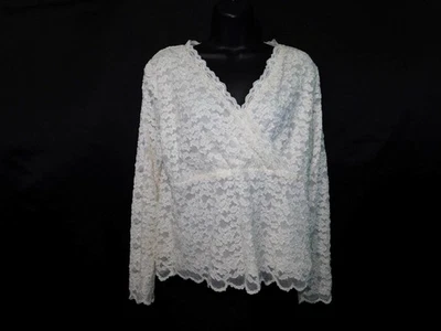 Camisa De Colección Emma James Liz Claiborne L Crema Blanca Encaje Imperio Cuello en V Manga Larga Foto 1 de 4