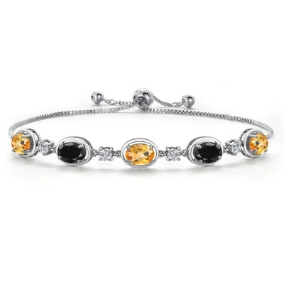 925 Sterling Silver Citrine and Black Sapphire and Moissanite Tennis Bracelet - Image 1 of 4