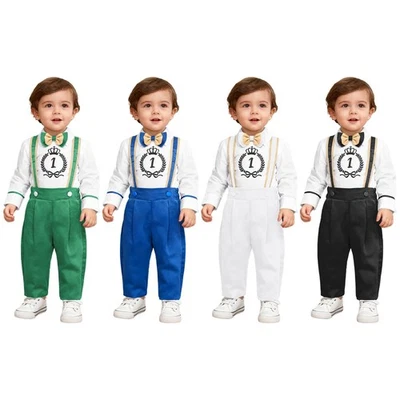 Costume pagliaccetto prima comunione vestito gentiluomo bambino ragazzo con papillon matrimonio - Immagine 1 di 3