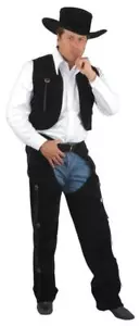 BLACK CHAPS & VEST COWBOY ADULT SMALL 36-38 HALLOWEEN COSTUME - Picture 1 of 1
