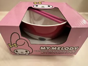 New Sanrio My Melody Face Pink Ramen Bowl Chopsticks Hello Kitty Kawaii Cute - Picture 1 of 4