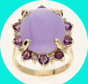 Diamond Chalcedony Amethyst Ring 12.65CT 14K Yellow Gold Size 7.25 - Picture 1 of 8