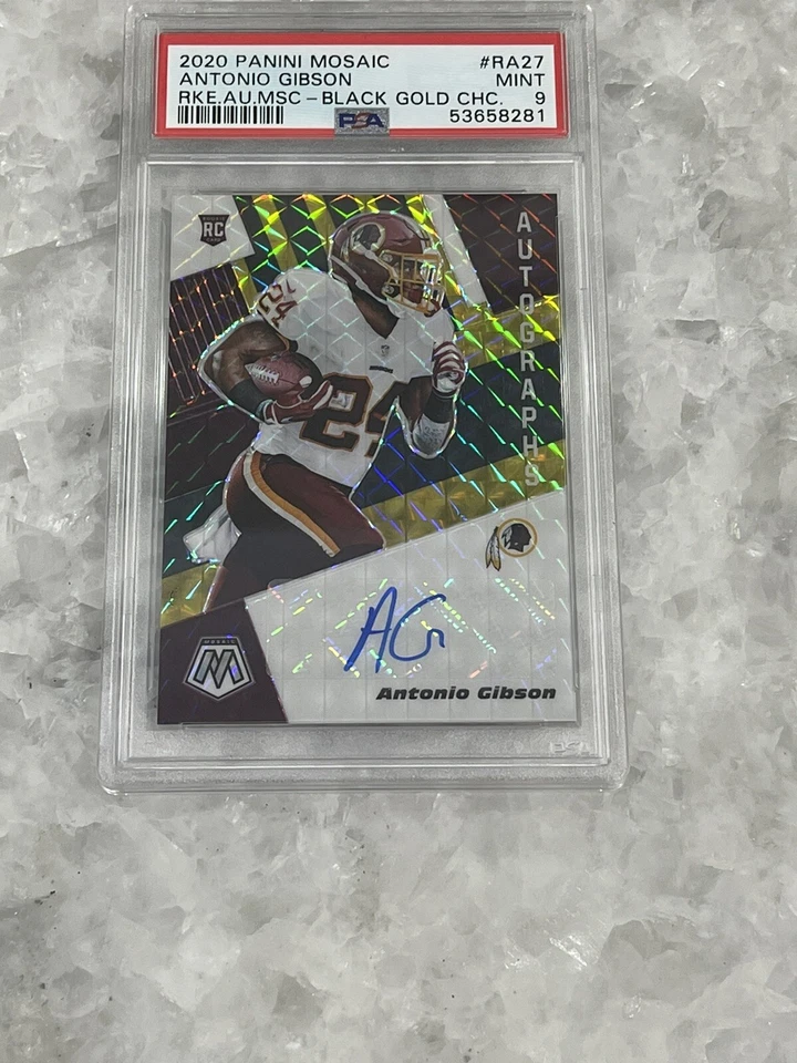 2020 Panini Mosaic Antonio Gibson Rookie Auto Black And Gold Choice 7/8 PSA 9 - Image 1 of 2