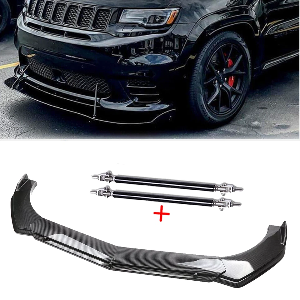 For Jeep Compass 2007-2023 Front Bumper Lip Spoiler Strut Rods Carbon Fiber Kit Foto 1 de 4