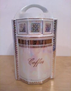 Vintage German Lusterware Coffee Canister Jar Gold Trim Opalescent Ceramic - Picture 1 of 7