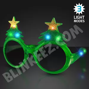 Occhiali da sole LED con illuminazione albero Natale lampeggianti glitter lampeggianti vacanze divertimento - Foto 1 di 2