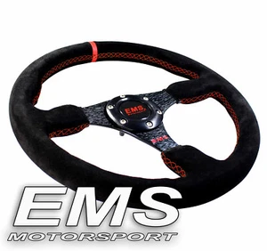 EMS Motorsport volante in pelle scamosciata volante sportivo volante da rally 350 mm piatto - Foto 1 di 5