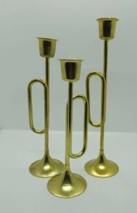 3 Messing Teller Trompete Kerzenständer Halter Urlaub Maximalist Design  - Bild 1 von 2
