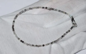Natural Black Rutile Gemstone 2mm Round Beads 925 Sterling Silver 7 In Bracelets - Picture 1 of 12