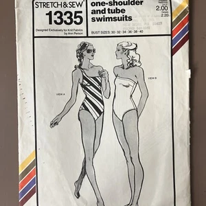 Vintage Stretch & Sew 1335 One-Shoulder and Tube Swimsuits Bust Size 30-40 - Picture 1 of 4