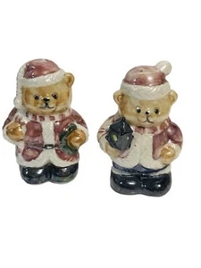 Vintage Brown Christmas Teddy Bears Lusterware Ceramic Salt & Pepper Shakers Set - Picture 1 of 9