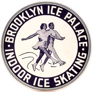Etiqueta de patinaje sobre hielo interior Brooklyn Ice Palace años 40 parejas patinaje Brooklyn NY - Imagen 1 de 2