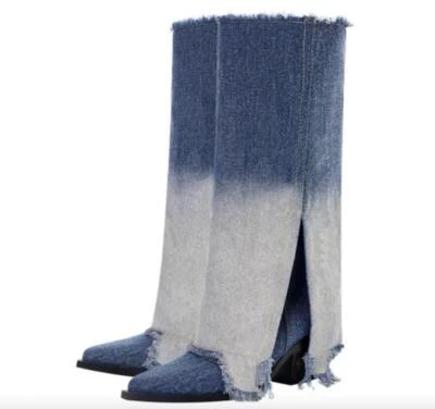 Mujeres Bota Chelsea Hueca Denim Punta Stiletto Botines Lentejuelas Tacones Altos Foto 1 de 4