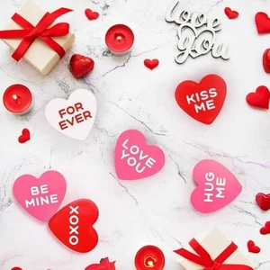 Valentines Day Decorations Wooden Sign, 6 Piece Small Heart Shaped Decor - Picture 1 of 5