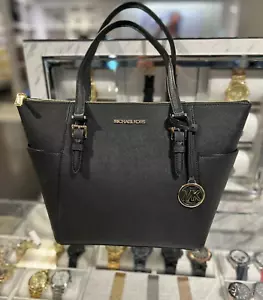 Michael Kors Charlotte Large Leather Top Zip Shoulder Handbag Tote Bag - Black - Picture 1 of 11