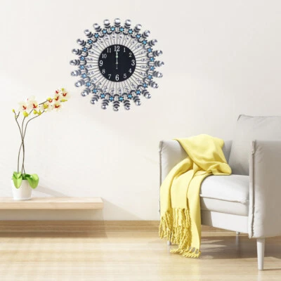 Modern Crystal Wall Clock Black 23.62inch Non Ticking Silent Clock Wall Decor - Image 1 of 4