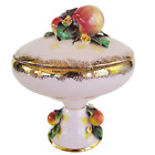 Vintage Lefton Lidded Compote Bowl Pedestal Pink Applied Fruit Gold Sponge Trim