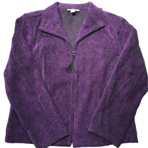 Dressbarn Damen Jacke Mantel Lila Blumen Quaste Reißverschluss Kragen Petites M - Bild 1 von 8