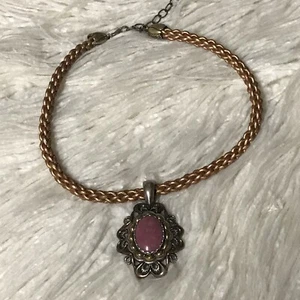 Carolyn Pollack Braided Leather Cord Necklace & Mixed Metal Rhodonite Enhancer - Picture 1 of 13