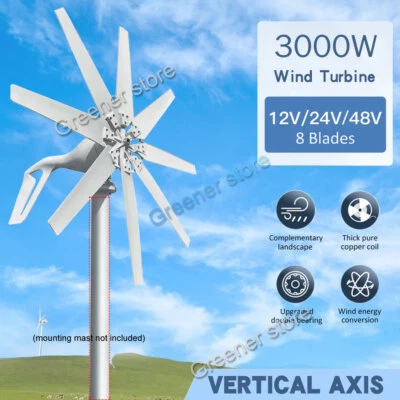 3kW 8 Blades 12/24V 48V Wind Turbine Generator Mppt Charge Controller Home Power - Image 1 of 4