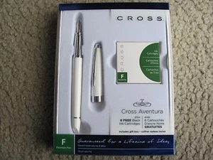 Cross Aventura Fountain Pen White w/ 6 Cartridges, Gift Box & Bag AT0156H-5MS/2 - Picture 1 of 3