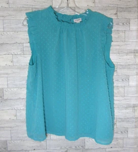 J.CREW Damen Bluse ärmellos Gr. Large Schweizer Punkte Top grün Rüschen - Bild 1 von 8